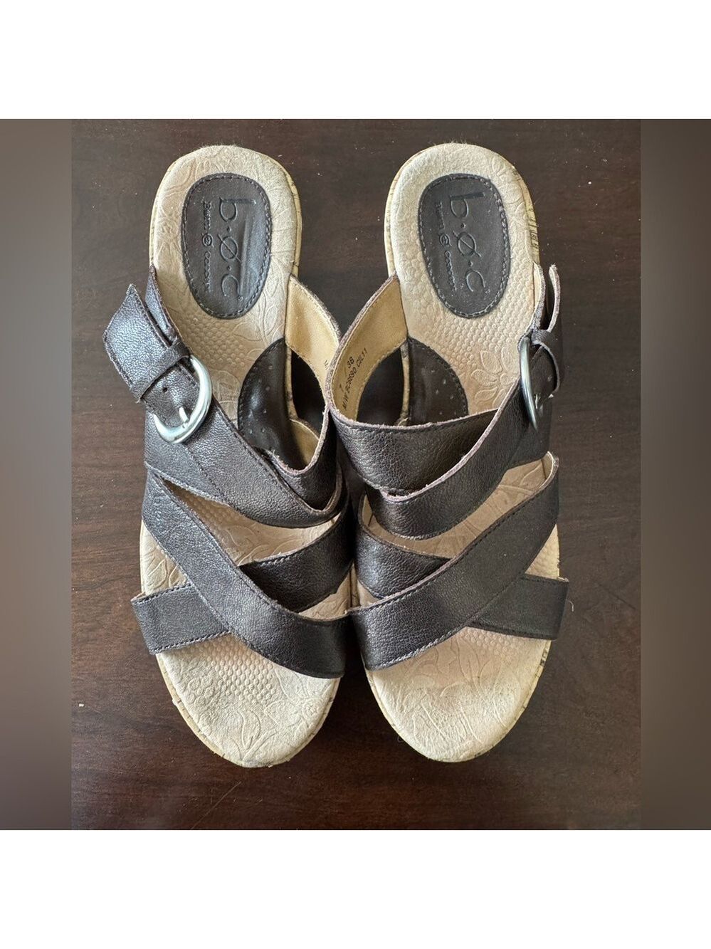 Women's BOC Born Concept Cork Wedge Brown Leather Straps Sandals. Size 7